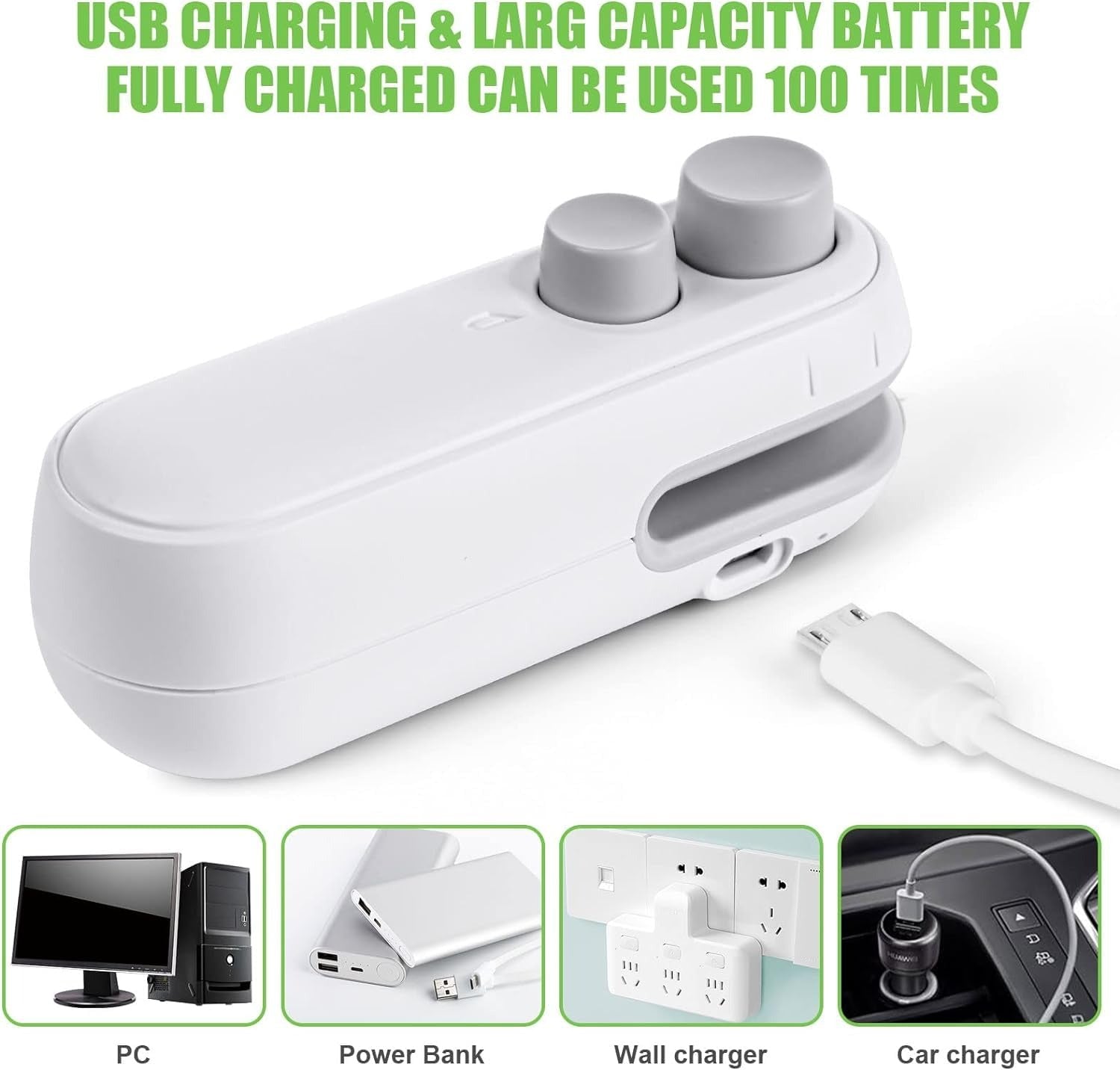 1 Pc Mini Heat Sealing Machine 2-In-1 Cutter & Sealer With USB Cable – Compact USB Rechargeable Food Bag Sealer For Snacks And Storage
